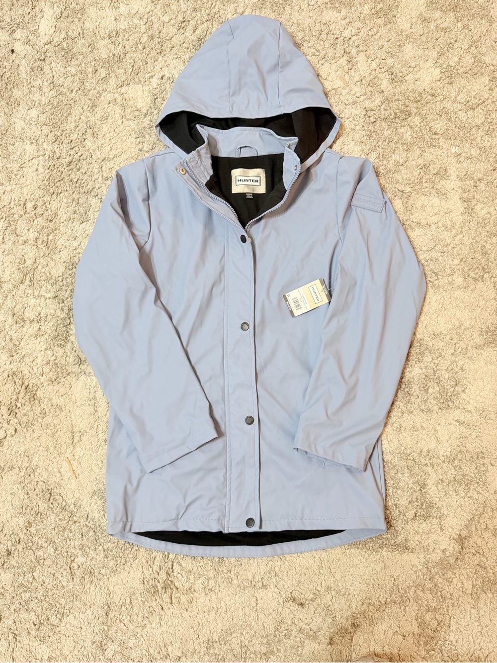 Hunter Kids Rain Jacket XL 14/16 Light Blue Hooded Waterproof